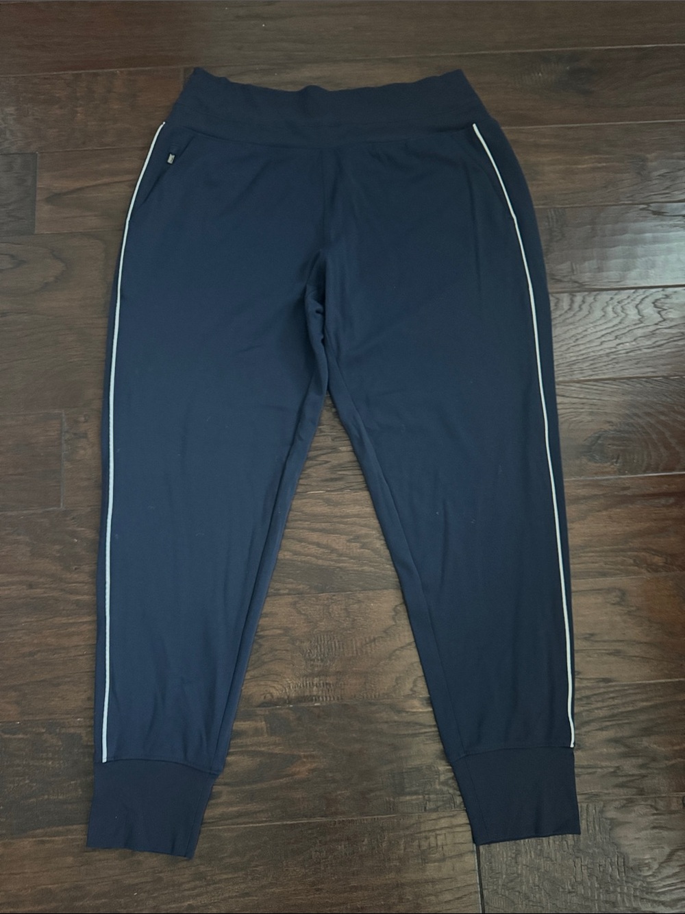 Athleta Navy Track Joggers with White Side Piping